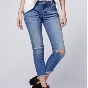 Free People Knee Distressed Light Blue Cropped Jeans